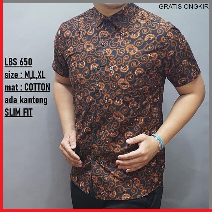 KEMEJA PRIA BATIK LENGAN PENDEK HEM BAHAN KATUN HALUS 40S LBS 650 BAJU MODERN MEWAH SLIMFIT SLIM FIT BY PENDEK JAKARTA PLATINUM