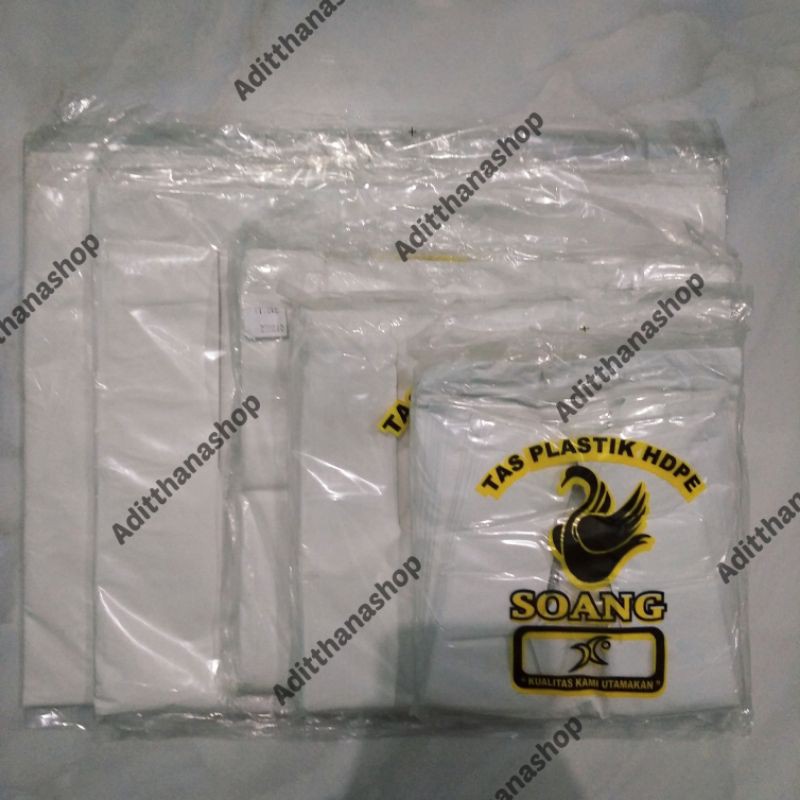 Kantong Plastik Kresek Putih Susu  HDPE merk Soang 17 24 28 35 40 Ekonomis Murah