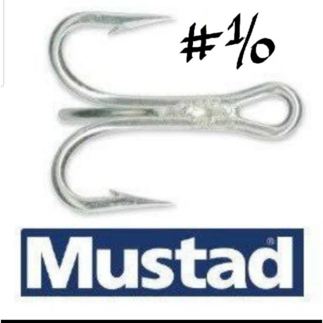 TREBLE HOOK MUSTAD &quot;9430-DS&quot; #1/0 (5X STRONG) (Color SILVER)