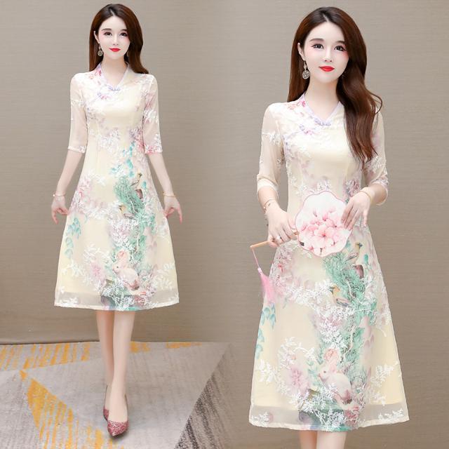 Improved cheongsam dress 21 year summer new retro Chinese style girl middle-aged light style daily w