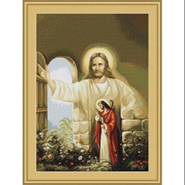 Paket kristik Yesus mengetuk pintu cross stitch kit 14ct