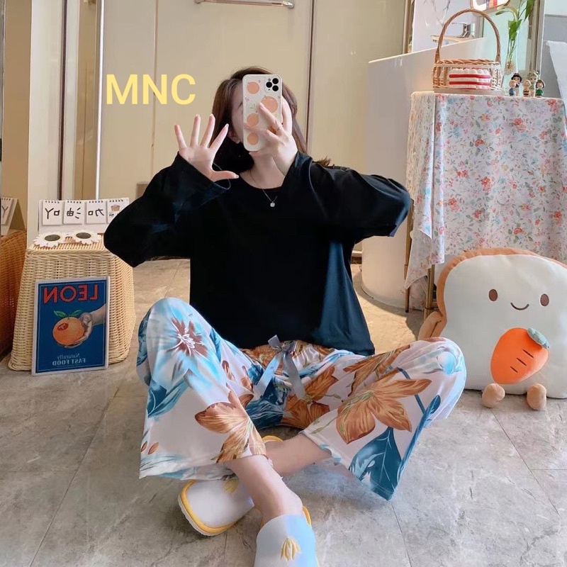 JC- Stelan Import Oversize Premium PP / Stelan piyama import Panjang  / piyama Korea Bigsize Import-Prem BigFlow BlackPP