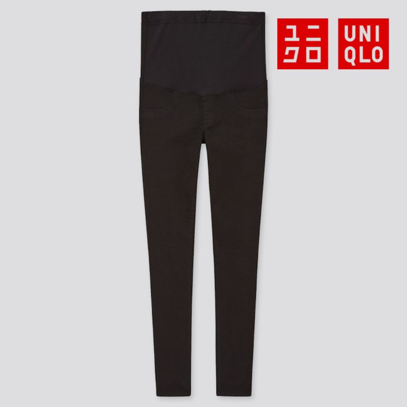 Uniqlo Ultra Stretch Ezy Jeans Maternity Legging Hamil Hitam Putih Polos S M L XL XXL (Preloved)