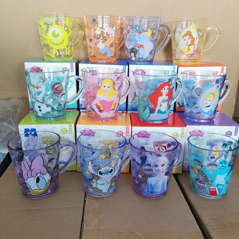 Gelas Mug Anak Transparant Disney 300ml Handle Gagang