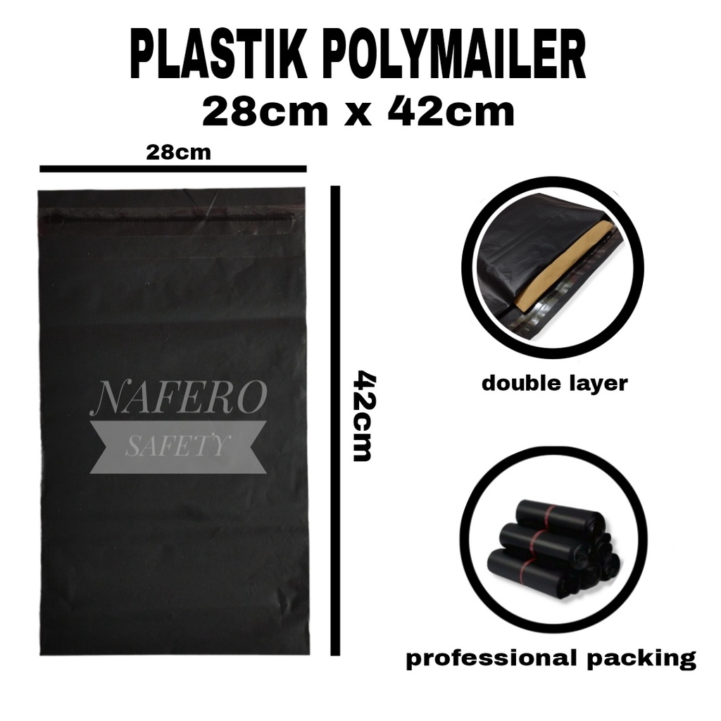 PLASTIK POLYMAILER UKURAN 28X42CM WARNA HITAM HARGA 1 ROLL ISI 100PCS