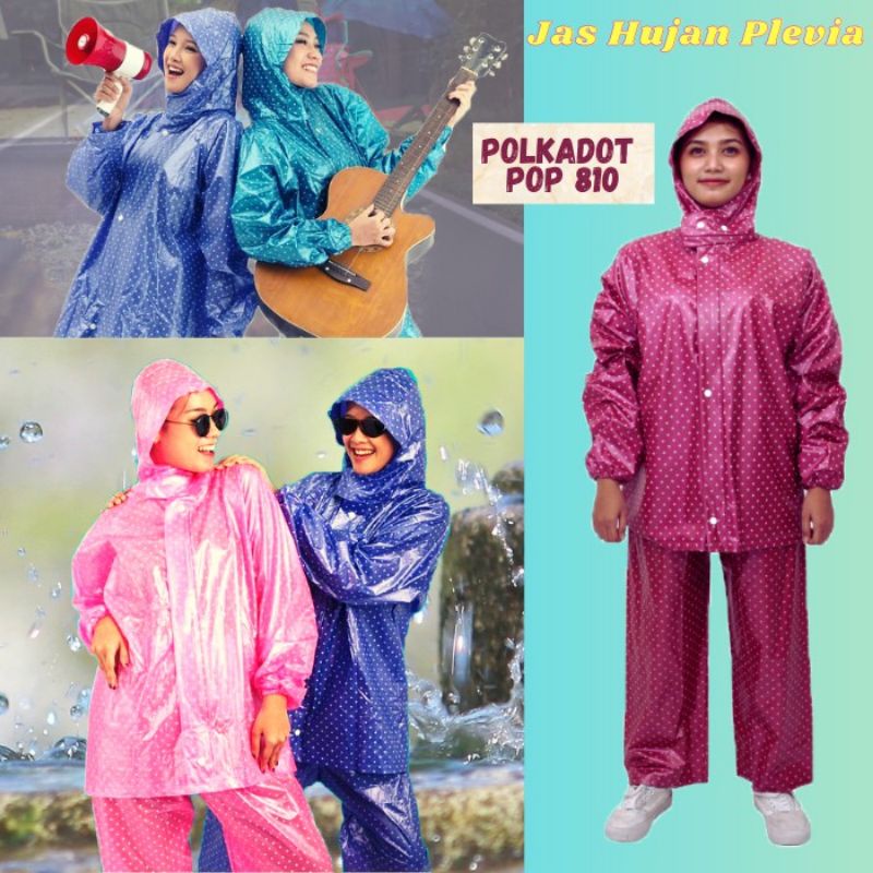 Plevia Jas Hujan Setelan Polkadot POP 810 - Raincoat Mantel Baju Celana Motif Bintik