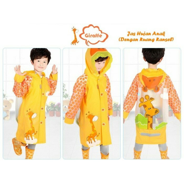 Jas Hujan Mantel Anak + Mantel Tas Ransel PVC Motif Orange Jerapah Diskon
