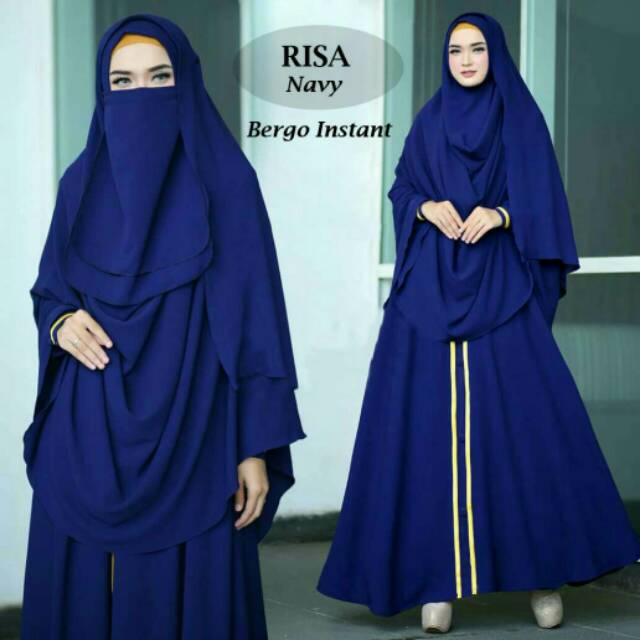 SET GAMIS RISA SYAR'I BUSUI + PASHMINA INSTAN DAN CADAR (NIQAB)
