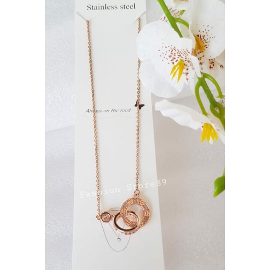 Kalung Elegant double ring permata Rosegold Titanium antikarat selamanya bestseller edisi terbatas