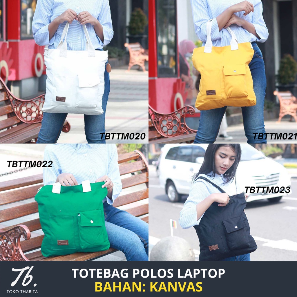 Toko Thabita Tote Bag Laptop Kanvas Polos Premium Tebal Totebag Kantor Wanita Kekinian