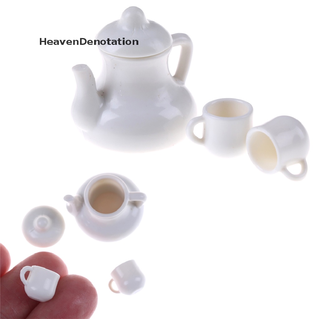 (Heavendenotation) Mainan Miniatur Cangkir + Teko Kopi Skala 1: 12 Bahan Plastik Untuk Aksesoris Rumah Boneka