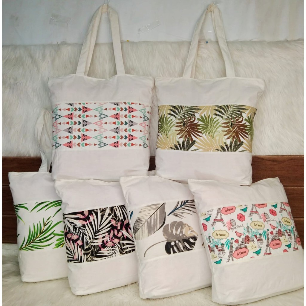 TOTE BAG KANVAS WANITA BALI STYLE / TOTEBAG KANVAS BISA CUSTOM SABLON TT 021