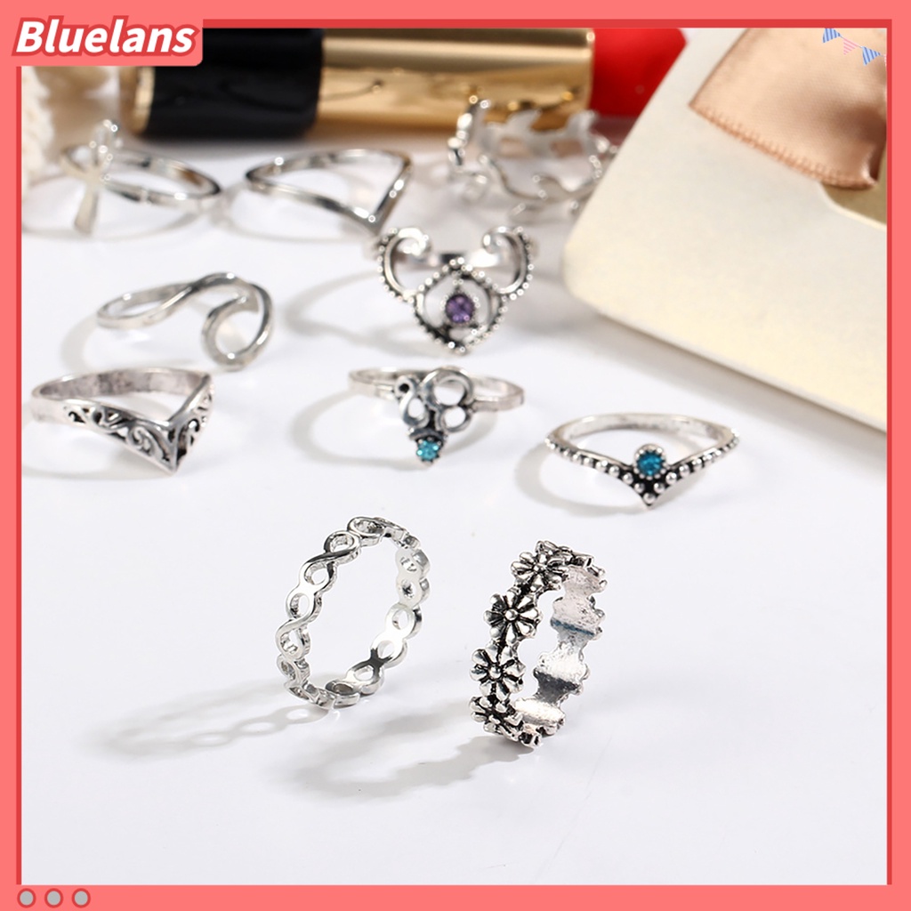 Bluelans 10pcs Knuckle Ring Vintage Flower Shape Women V Shape Knuckle Band