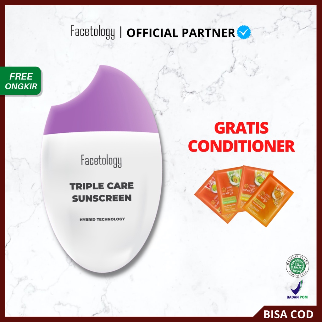 [ READY STOCK ] Facetology Triple Care Sunscreen SPF 40 PA+++ | Sanscreen Pelembab Wajah Tasya Farasha Original