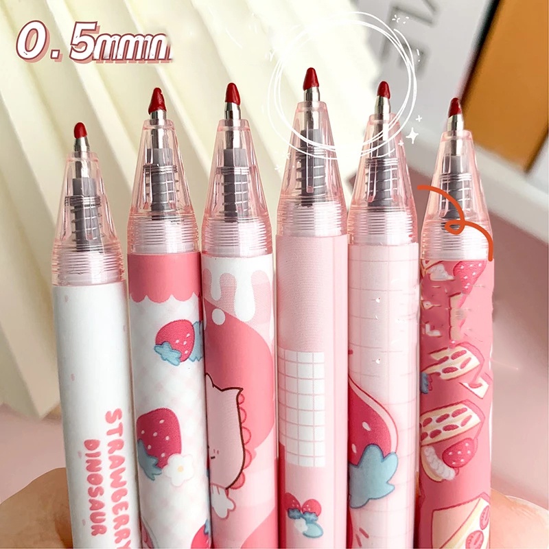 1pc Pulpen Gel Tekan Motif Dinosaurus Warna Pink Untuk Sekolah / Kantor