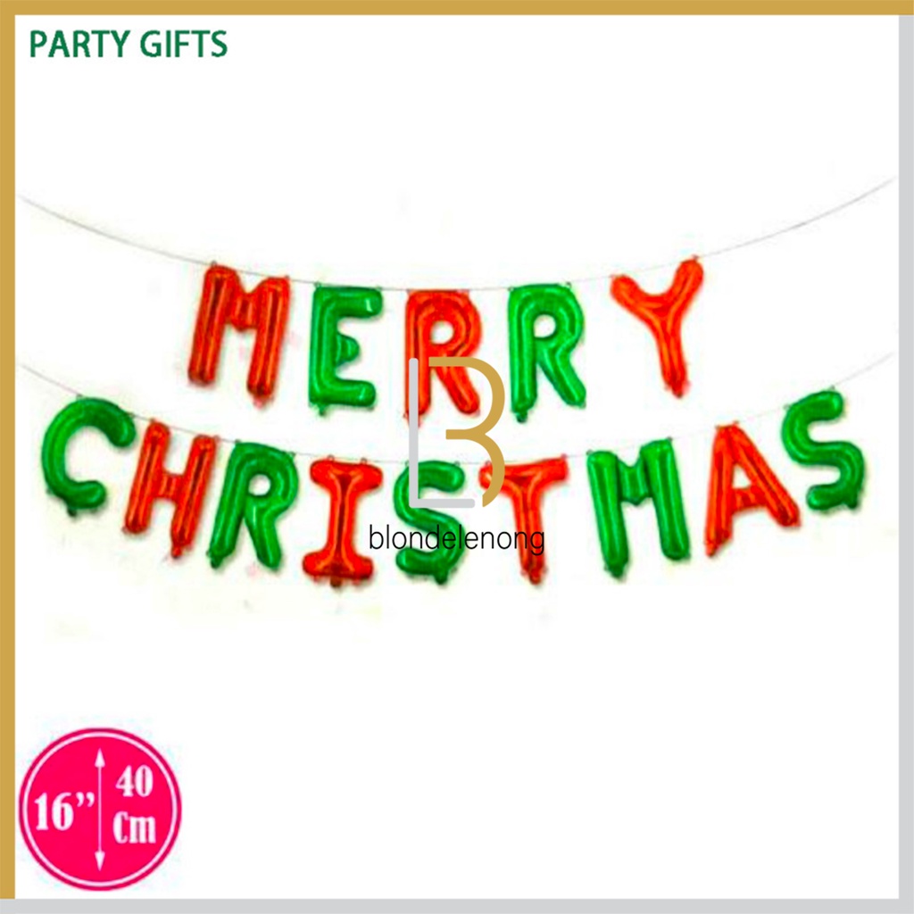 Balon Foil Dekorasi Dekor Topper Garland Garlan  Spanduk Banner Merry Christmas Christmast Baloon Decoration Cafe Kafe Aksesoris Asesoris Pesta Selamat Hari Natal Huruf Metalic Metalik Gantung Dinding 1 Set Murah 16 Inch 14 Pcs 40 Cm