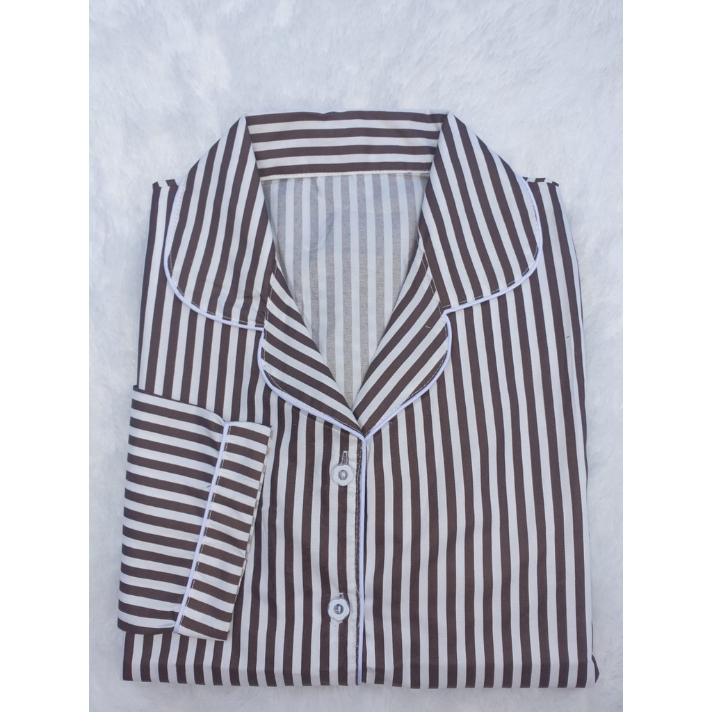 BJ-Piyama PP Wanita Dewasa Salur - Baju Tidur Lengan Panjang-Salur Coklat