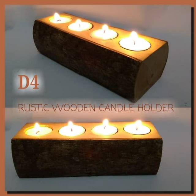 D4 RUSTIC TEA LIGHT WOODEN CANDLE HOLDER TEMPAT LILIN KAYU ALAS LILIN