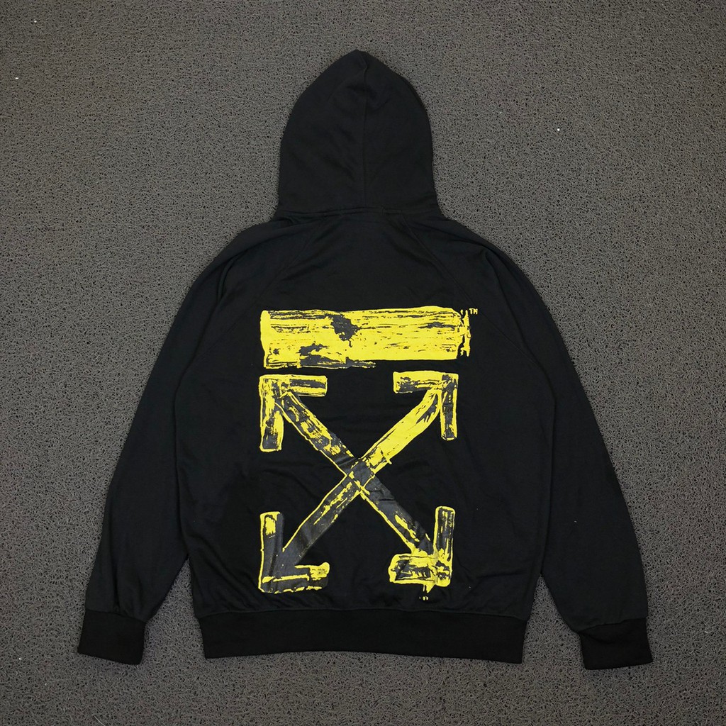 JACKCET HOODIE OFF WHITE PAINT YELLOW ARROW HITAM PREMIUM AUTHENTIC TERLARIS TERMURAH