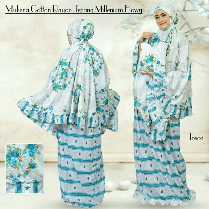 Terbaru !!! Azurra Shop Exlusive Mukena Catton Rayon Jepang Milenium Flowy Toska Mekenah Dewasa