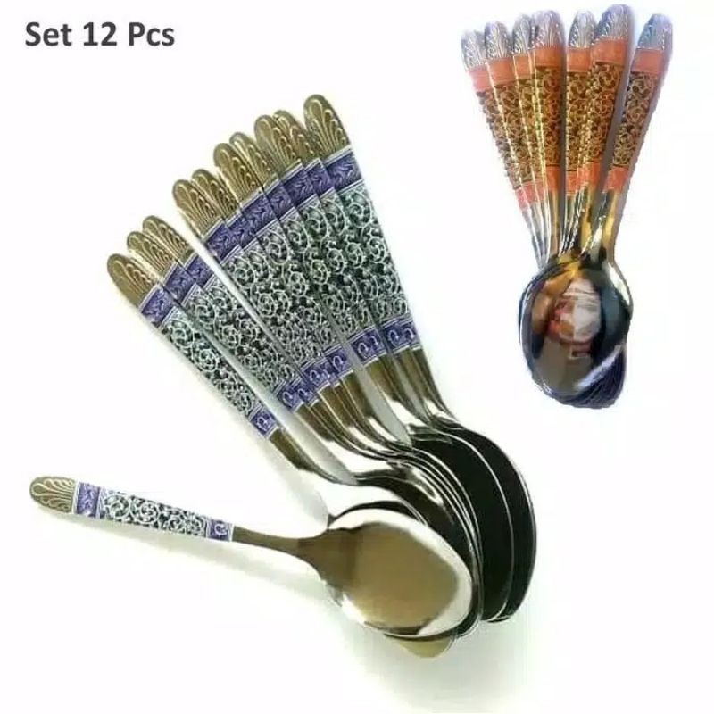 [ Ecer ] Sendok Makan Stainless Tebal Motif Batik / Sendok Batik