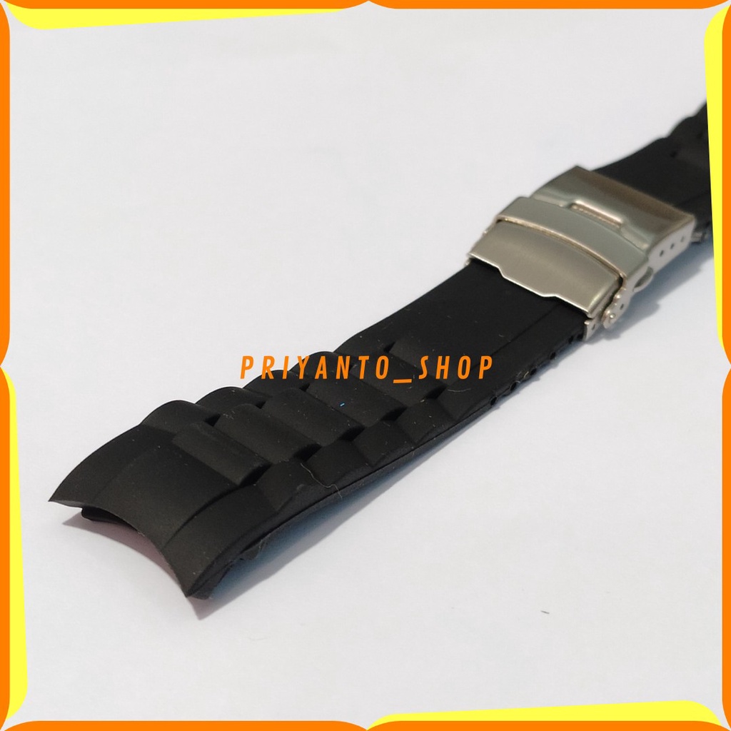 STRAP TALI JAM TANGAN RUBBER WATCH SILIKON CURVED 22MM ENGSEL HITAM