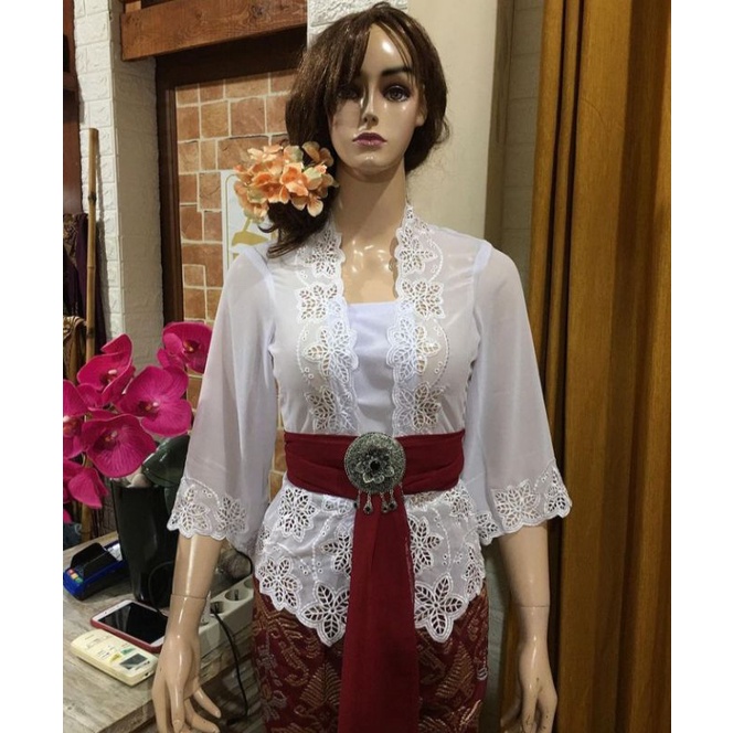 Kebaya Jadi Cleopatra versi 2 /kebaya jadi bordir warna putih bali / kebaya bali murah-Putih 2