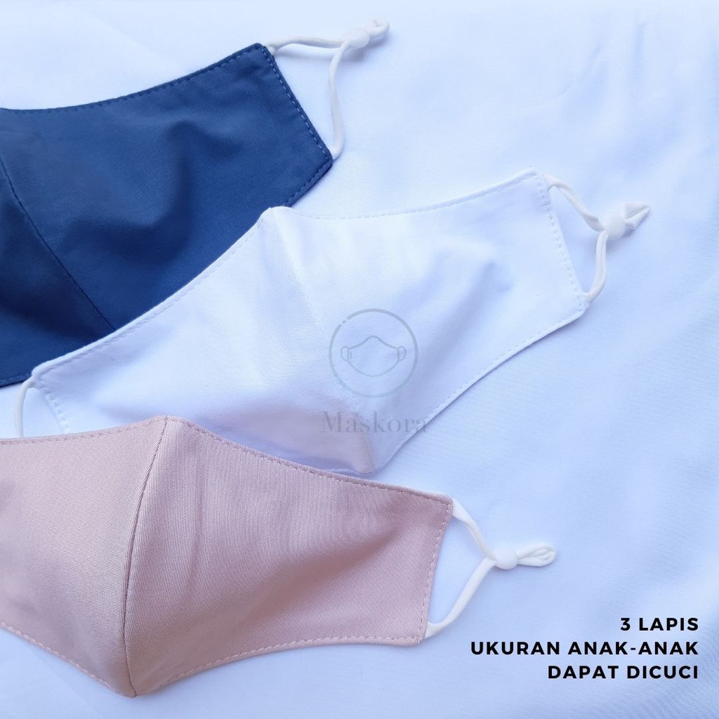MASKORA | Masker Kain Non Medis Duckbill ANAK-ANAK 3 PLY (Lapis) Earloop Polos