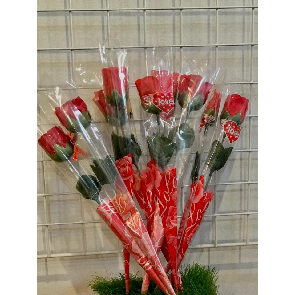 BUNGA MAWAR MERAH RED ROSE TANGKAI PLASTIK