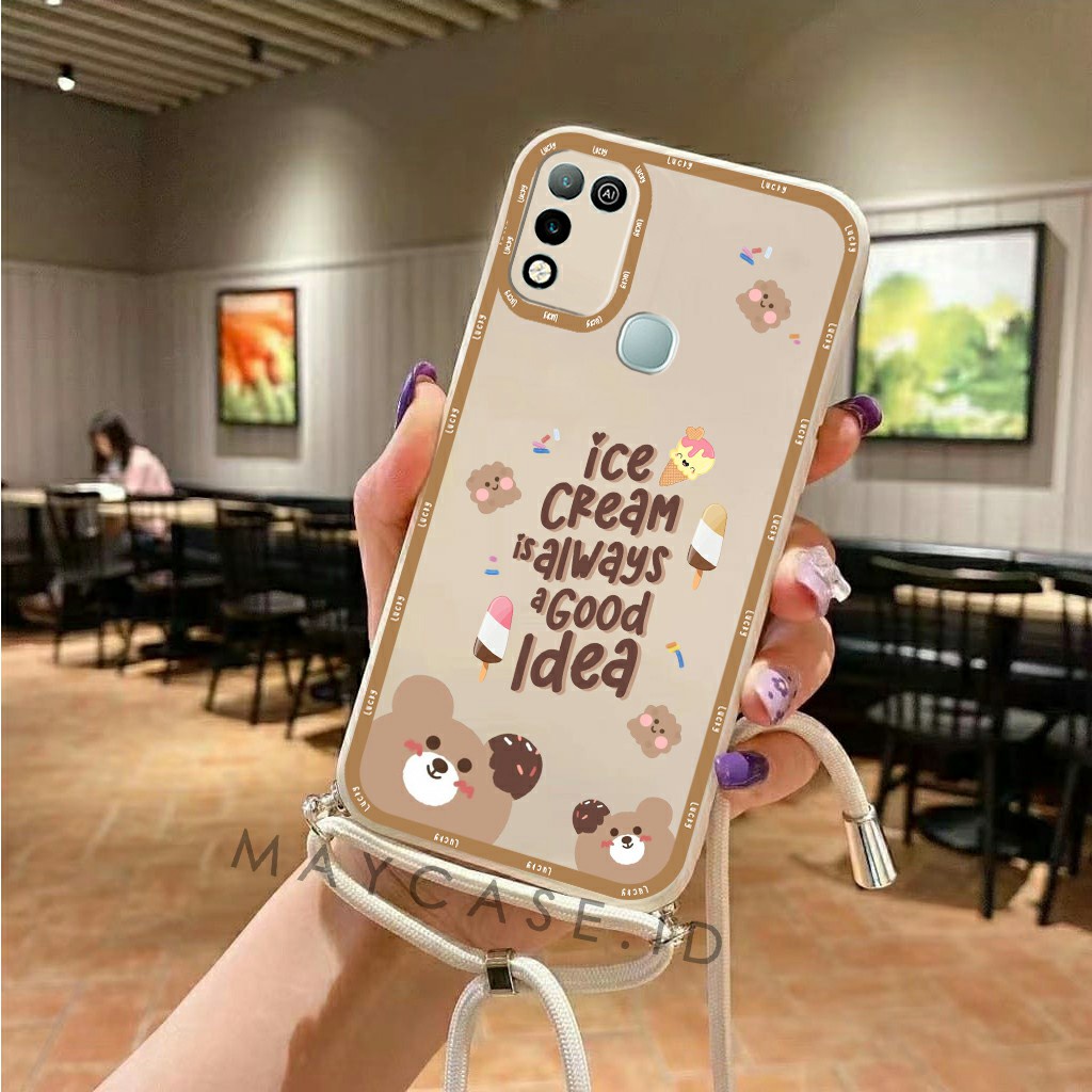 Softcase Macaron Motif Bear + Tali Sling Infinix Hot 11 Play Hot 12 Play Hot 10 Play Hot 11s NFC Hot