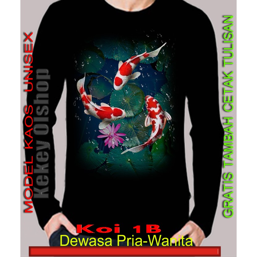 Kaos Custom Gambar Ikan Koi Lengan panjang unisex / baju gambar ikan koi - gratis cetak tulisan