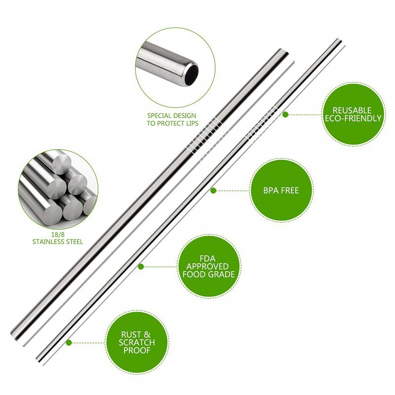 Sedotan Stainless Steel 5 items dalam 1 Set REUSABLE Straw Minuman 1 Set terdiri 5 items