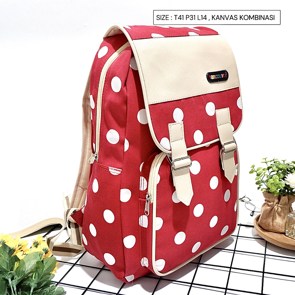 FLASH SALE - BISA COD - TAS WANITA CEWEK RANSEL TUTUP KANVAS VARIAN FASHION produk lokal Polkadot