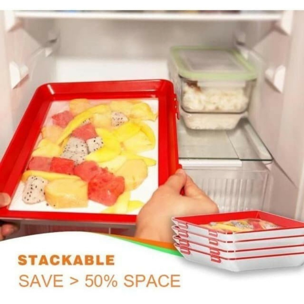 Tempat Makanan Vacuum FOOD TRAY Clever Creative food Preservation Tray Food Organizer Kulkas