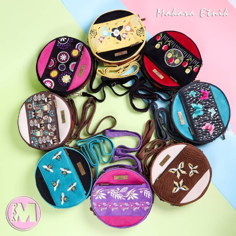Makara Canteen Tas Selempang Bundar Bulat Midili Bordir Etnik Wanita Fashion Original Berkualitas