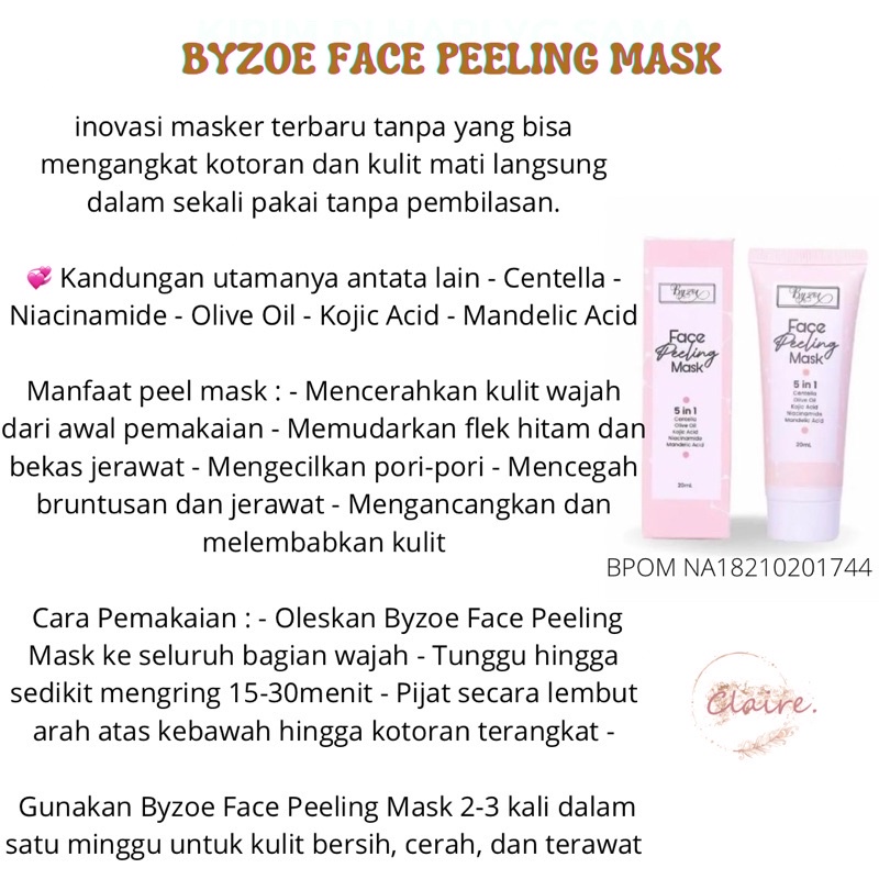 Byzoe 5 in1 Korean Face Peeling Mask &amp; 7 in 1 Face Spray BPOM