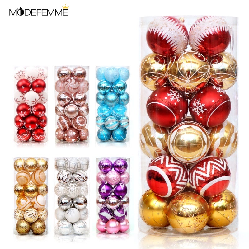 [ 24Pcs/Set 6cm Plastic Color Christmas Decoration Ball  Tree Decorative Pendant Accessories ]