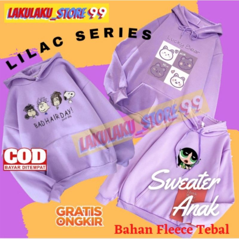 Sweater Anak Perempuan Warna Lilac Bad Hair Day Lucky Bear PowerPuff Girl Switer Hoodie Anak Cewe