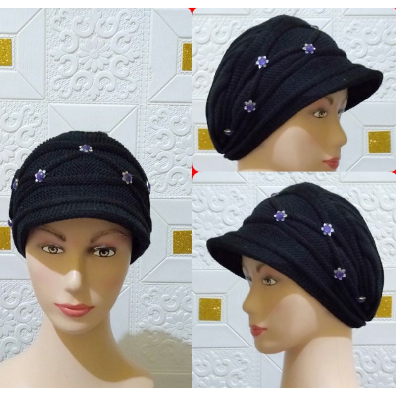 ciput rajut nenek premium turban topi sulam payet