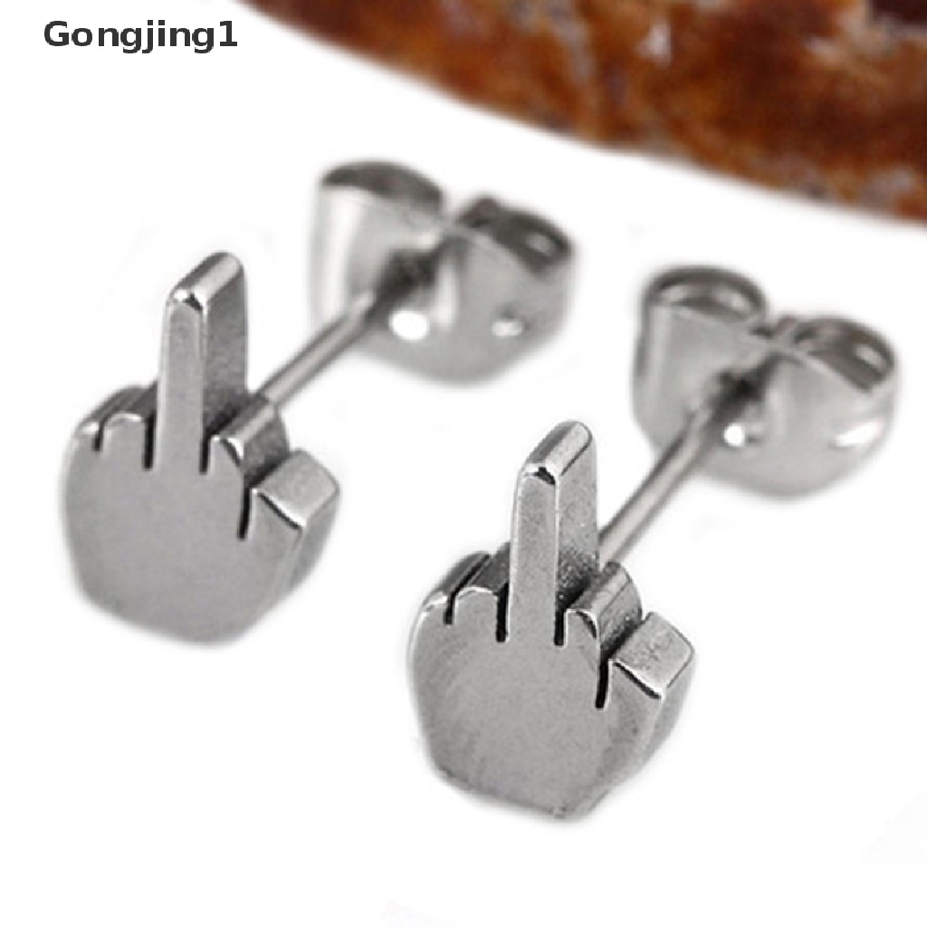 Gongjing1 2pcs Anting Tusuk Gaya Punk Bahan Stainless Steel Untuk Pria / Wanita