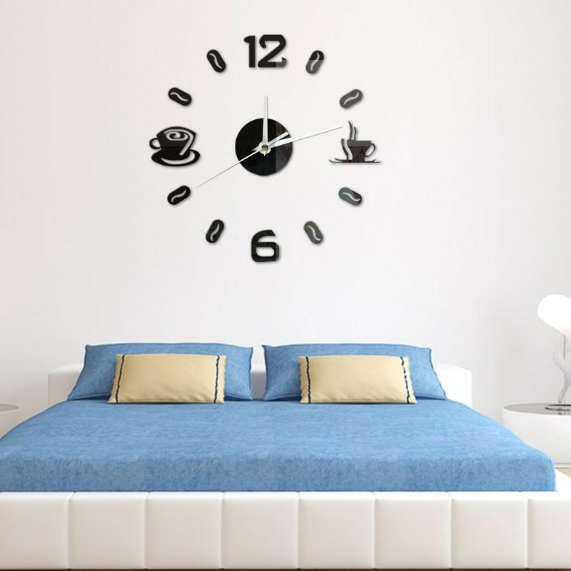 Jam Dinding DIY Wall Clock Quartz Creative Design 50-60cm Model Coffee