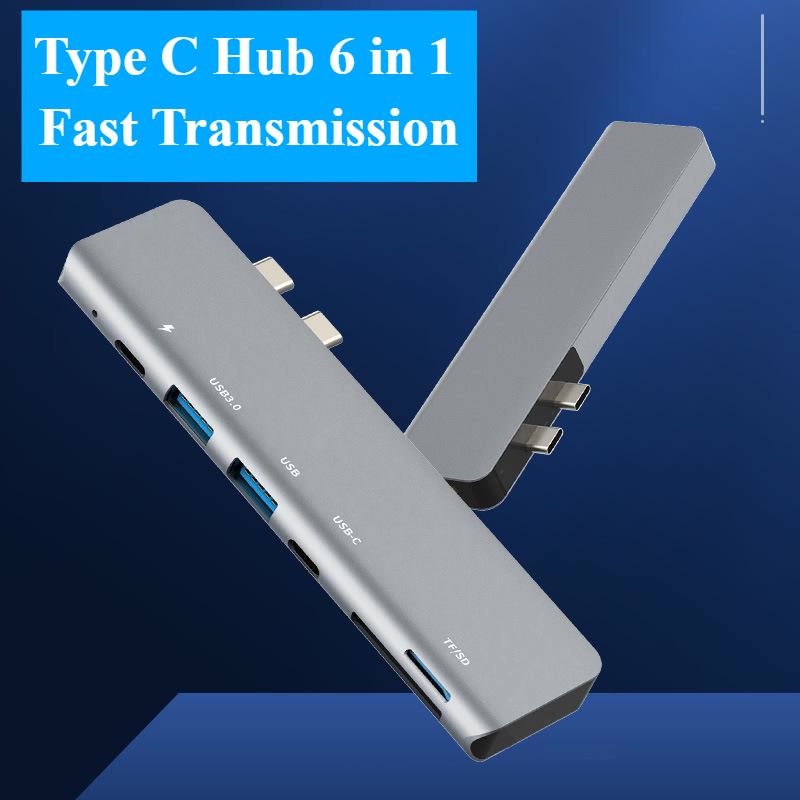 USB Type C Hub to Fast Trasmit USB 3.0 Transfer Multifungsi 6 in 1 For Macbook Pro Air M1 M2 2017 2018 2019 2020 2021 2022