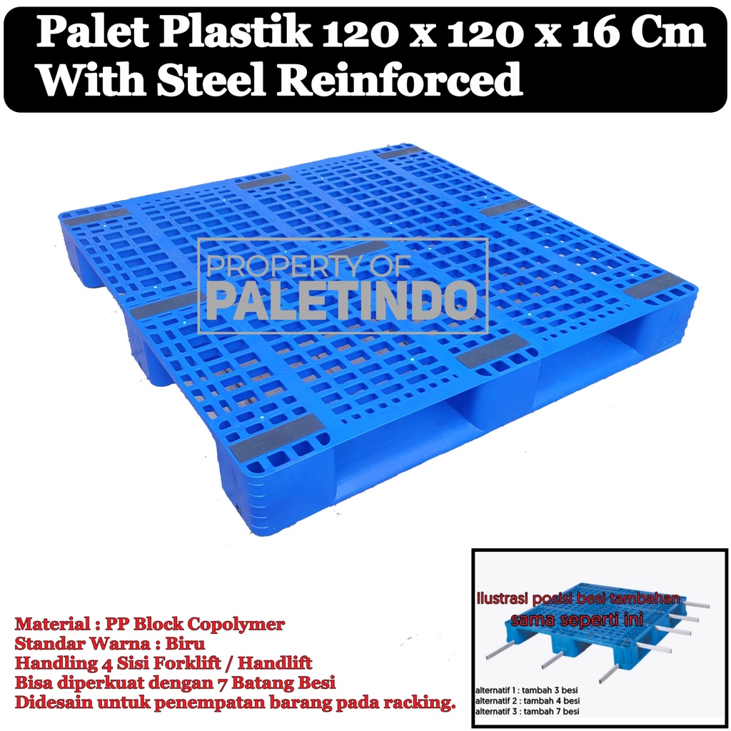 Palet Plastik 120 x 120 x 16 Cm With Steel Reinforced Untuk Racking