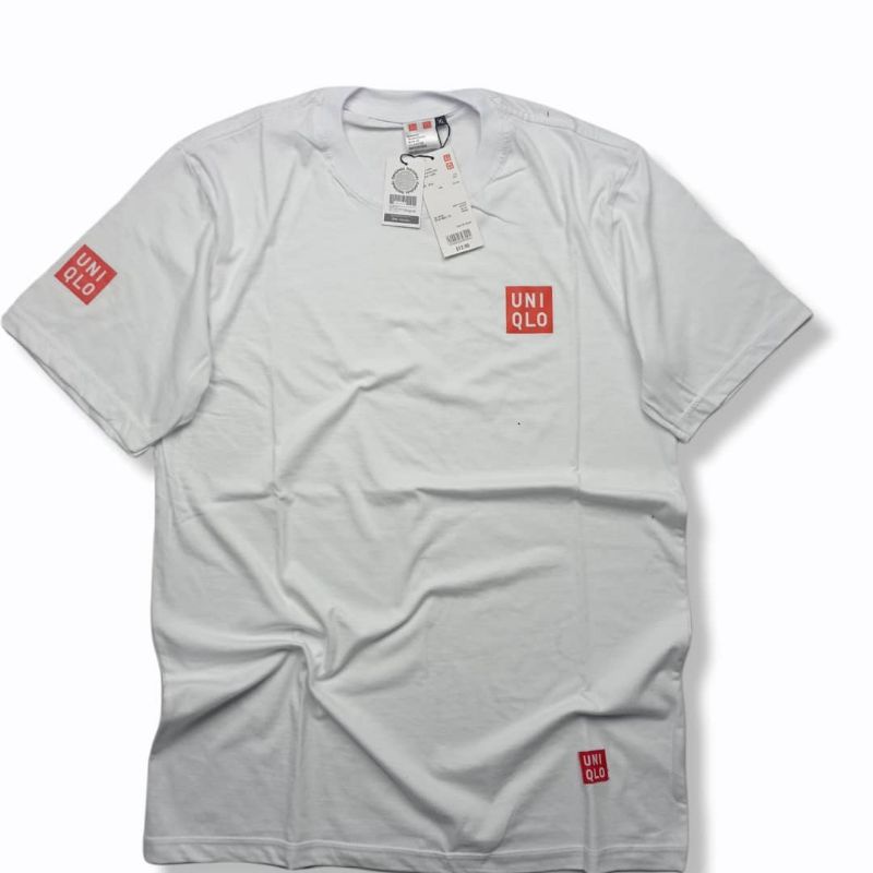 T-shirt Black dan putih Uniqlo Nobita / baju distro atasan terpopuler terlaris pria wanita pakaian dewasa unisex-Logo putih