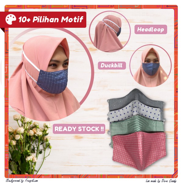  Masker  Kain Hijab Motif Headloop 3 Ply Lapis Tali Karet 