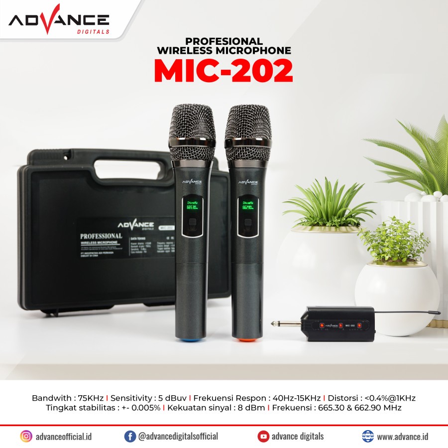 ADVANCE MIC-202 PROFESIONAL DOUBLE MIC WIRELESS MICROPHONE KARAOKE MIK TANPA KABEL