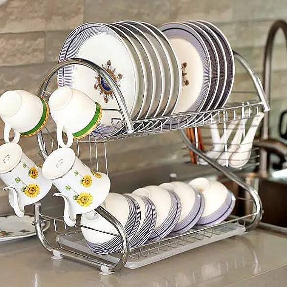 COD Rak Cuci Piring Washtafel Pengering Peralatan Makan Serbaguna Rak Dapur Besi Dish Rack Drainer 2Susun Rak Piring Stainless 2 Susun Murah - Rak Peralatan Dapur 2 Tingkat - 2 Tier Dish Drainer