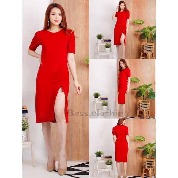 dress serut 1597 | bahan spandek rayon adem lembut | real picture