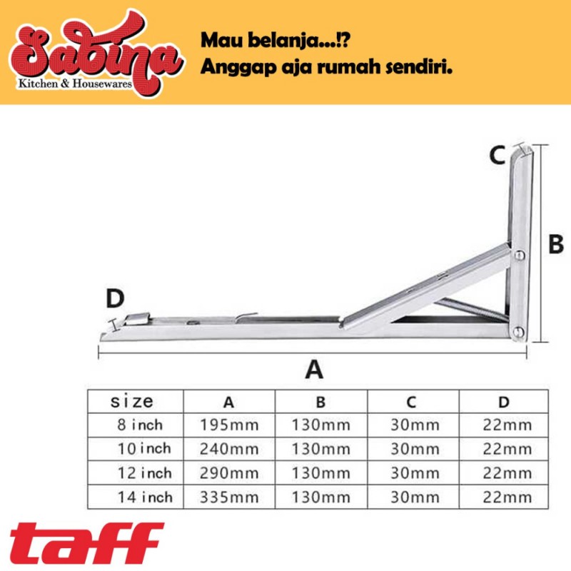 Taffware Bracket Engsel Stainless Max Load 65kg 14Inch 2PCS