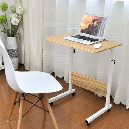 Meja Laptop Lipat Roda Portable Standing Desk Adjustable Desktop Samping Tempat Tidur Makan Anak Table Stand Rotate Anti Air Aluminiu